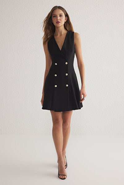 Black Button-Front Jacket Mini Dress - Polished Look