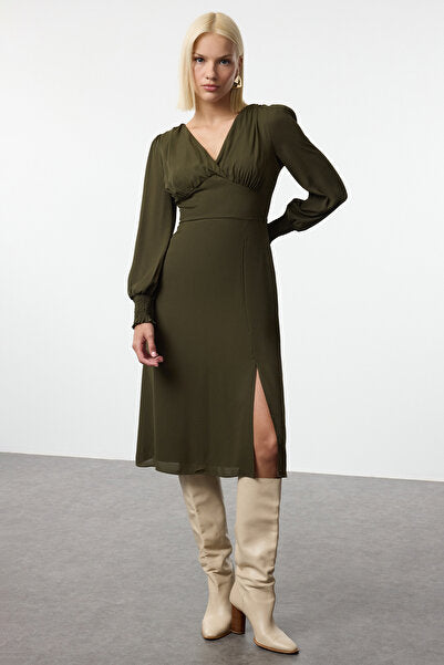 Khaki Midi Dress - Versatile & Neutral