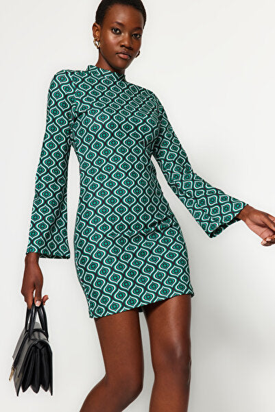 Emerald Green Bodycon Mini Dress - Statement Sleeves