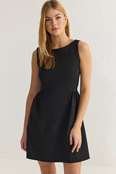 Black A-Line Mini Dress with Volume Skirt - Dramatic & Flattering
