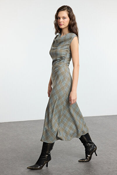 Gray Plaid A-Line Midi Dress - Winter Flannel