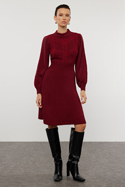 Burgundy Lace Mini Knit Dress - Rich & Feminine