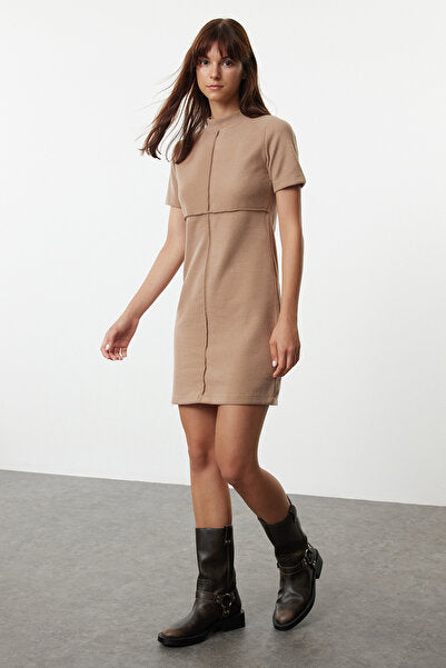 Mink A-Line Knit Mini Dress