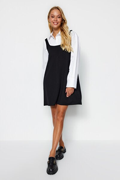 Black Knit Gilet Dress - Waist-Defining & Chic
