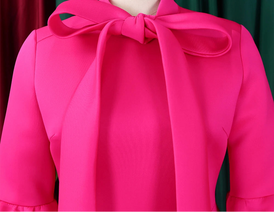 Elegant Bow Collar A Line Midi Dress - Pink