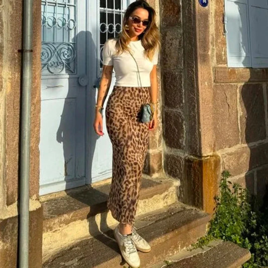 Leopard Print Midi Skirt