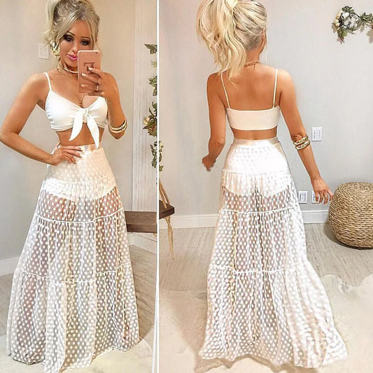 Floor Length Style Mesh Maxi Skirt