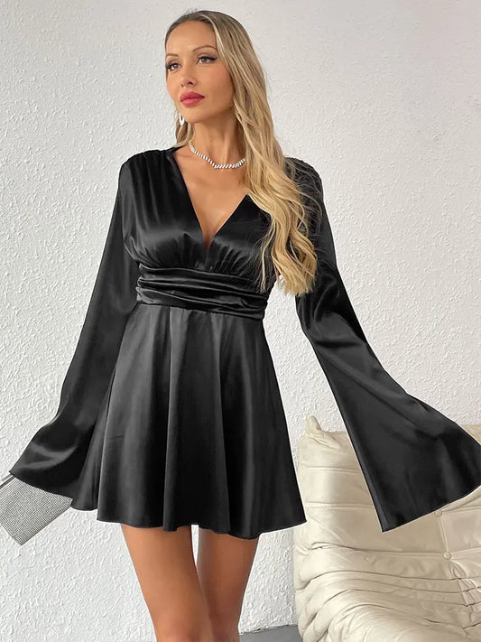 Black Deep V-Neck Mini Dress