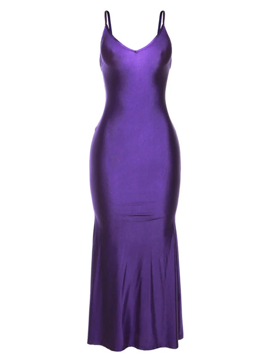 Elegant Backless Mermaid Maxi Dress - Purple