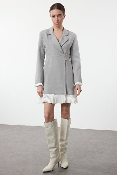 Gray Pleated Jacket Mini Dress - Modern & Textured