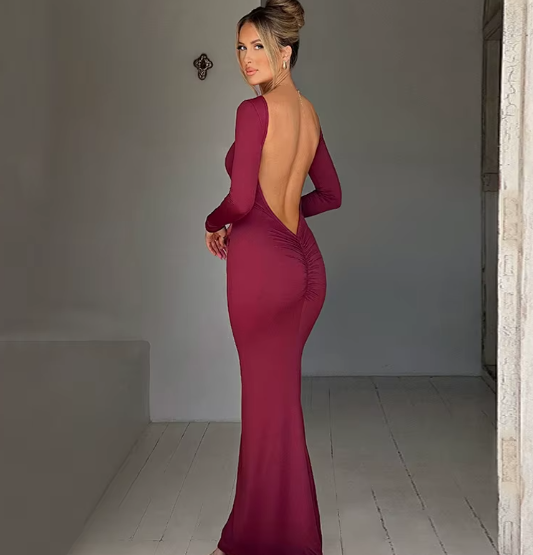 Elegant Backless Bodycon Dress - Red
