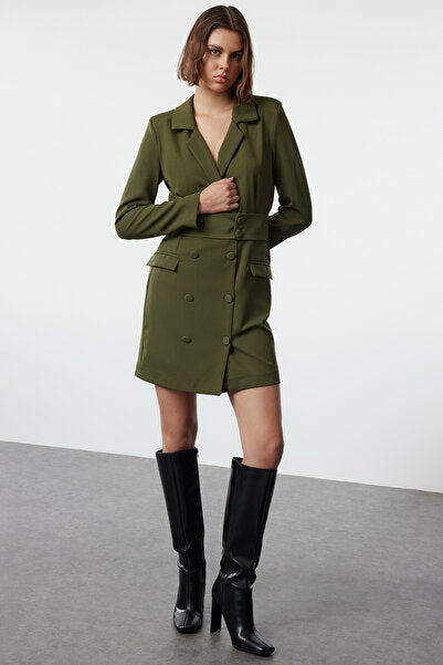 Khaki Jacket Mini Dress with Belt - Utility & Chic