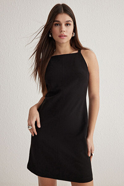 Black Mini Dress with Cut-Out & Stitch Detail - Edgy & Modern