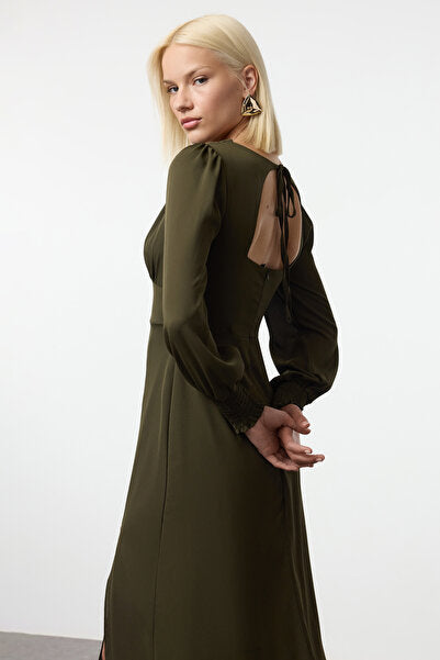 Khaki Midi Dress - Versatile & Neutral