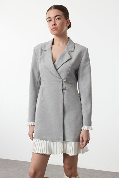Gray Pleated Jacket Mini Dress - Modern & Textured