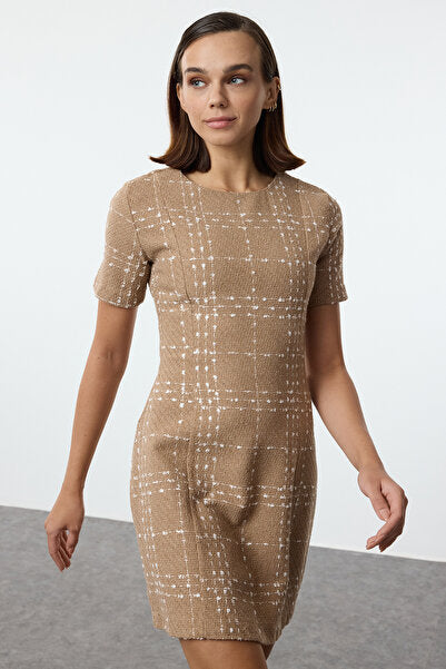 Camel Plaid Mini Dress - Classic & Neutral