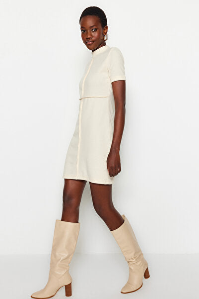 Beige A-Line Knit Dress - Comfortable & Elegant