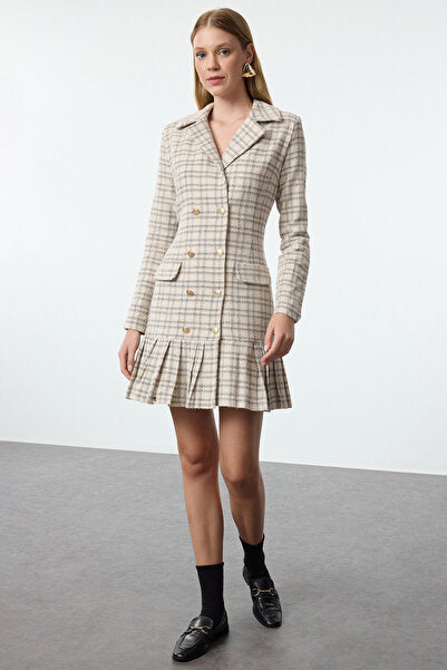 Ecru Plaid Dress - Neutral & Patterned