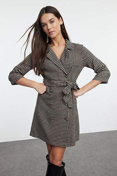 Brown Houndstooth Jacket Dress - Vintage Pattern & Chic