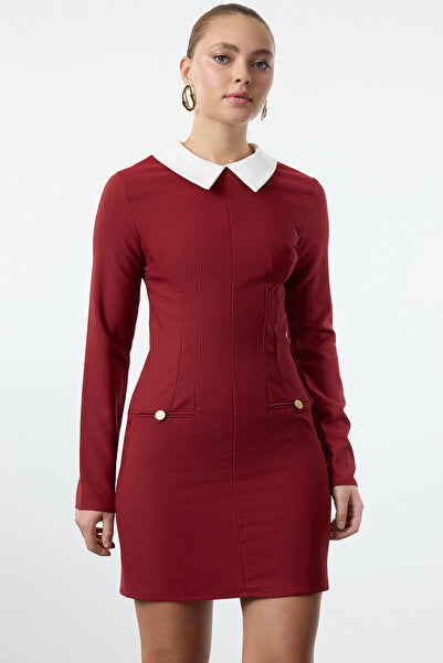 Burgundy Collar Detail Dress