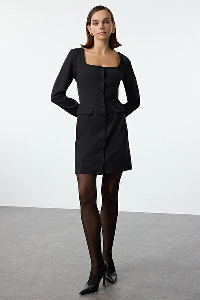 Black Pocket-Detail Jacket Mini Dress