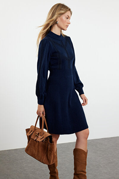 Navy Lace Mini Knit Dress - Nautical & Feminine