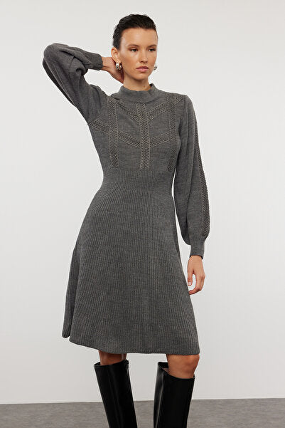 Gray Lace Mini Knit Dress - Soft & Feminine