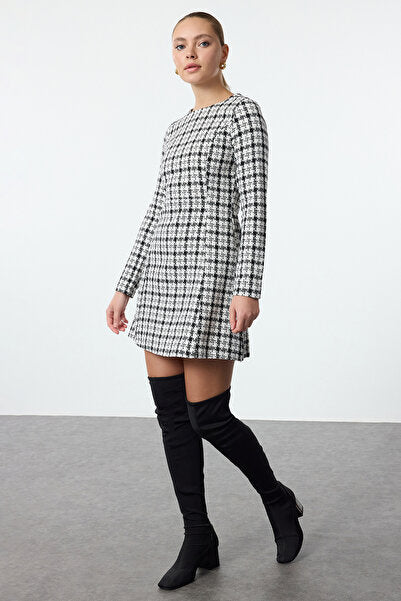 Black Plaid A-Line Mini Dress