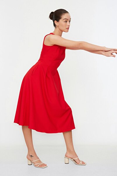 Red Pleated Midi Dress - Bold & Elegant
