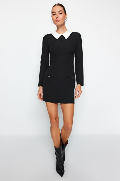 Black Dress with Statement Collar - Architectural & Modern