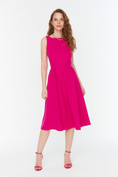 Fuchsia Pleated Midi Dress - Statement Color & Silhouette