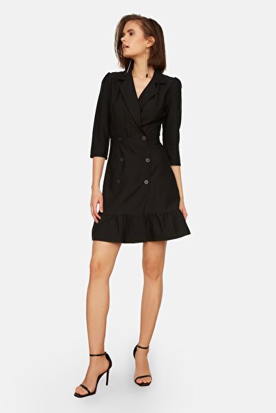 Black Button-Detail Jacket Dress - Sophisticated Mini