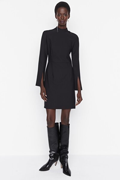 Black Bodycon Mini Dress with Slit Sleeves - Sexy & Modern