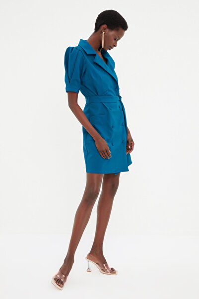 Petrol Blue Belted Jacket Dress - Unique & Structured