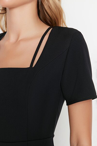 Black Square Neck Bodycon Midi Dress - Figure-Hugging & Chic