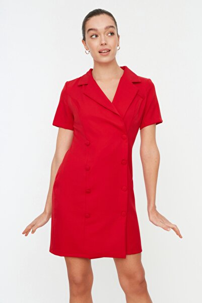 Red Jacket Style Mini Dress - Bold & Structured