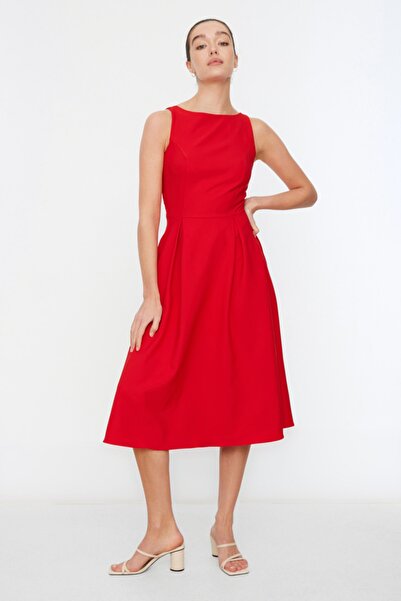 Red Pleated Midi Dress - Bold & Elegant