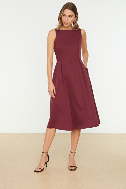 Plum Pleated Midi Dress - Deep & Romantic