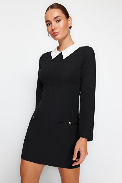 Black Dress with Statement Collar - Modern & Architectural