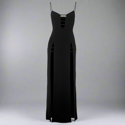Dark Elegance Side Slit Maxi Dress – Unleash Your Inner Femme