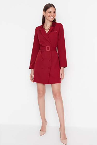 Burgundy Belted Jacket Dress - Wine-Colored Chic