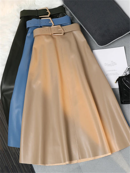 Classic High Waist Faux Leather Skirt