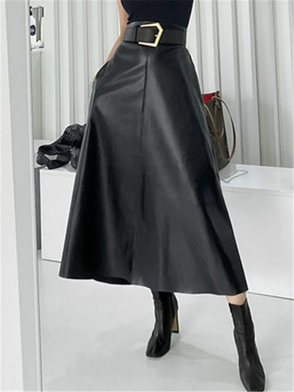 Classic High Waist Faux Leather Skirt