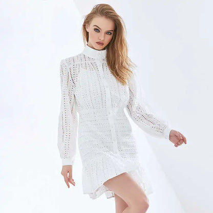 Elegant Hollow-Out Mini Dress - White
