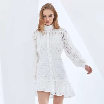 Elegant Hollow-Out Mini Dress - White