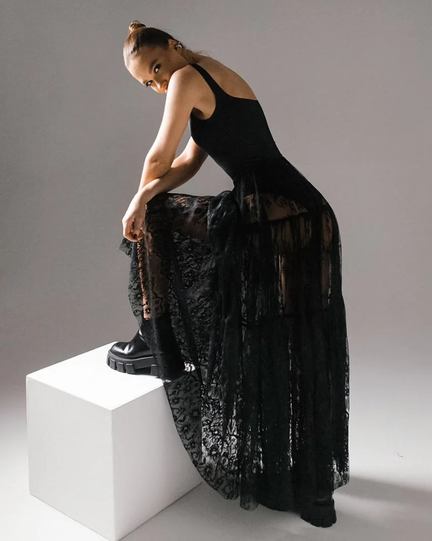 Dark Lace Perspective Maxi Skirt