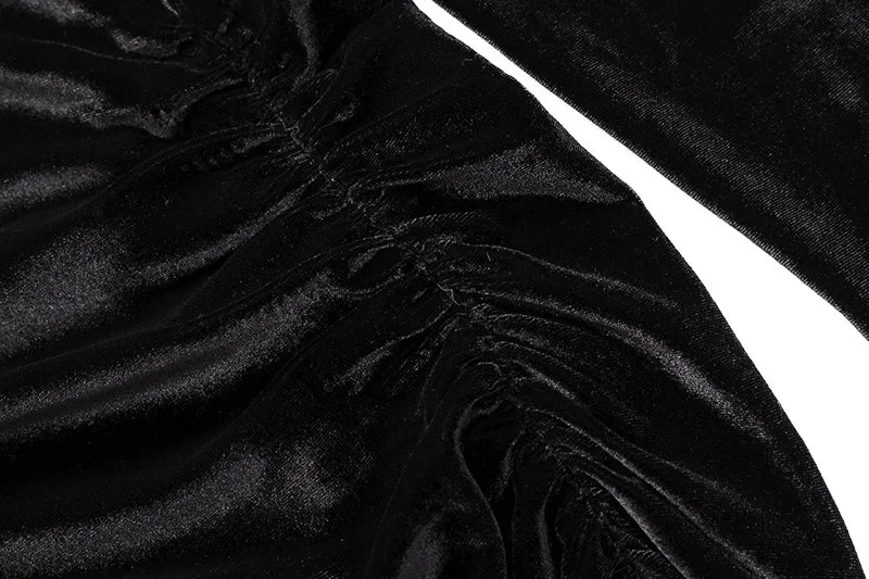 Velvet Long Sleeve Velvet Midi Dress - Black