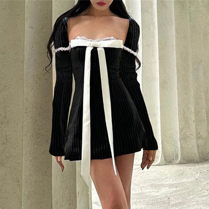 Retro Bow Patchwork Mini Dress