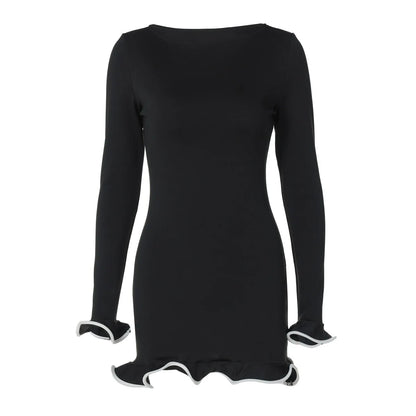 Elegant Pleated Mini Dress - Black