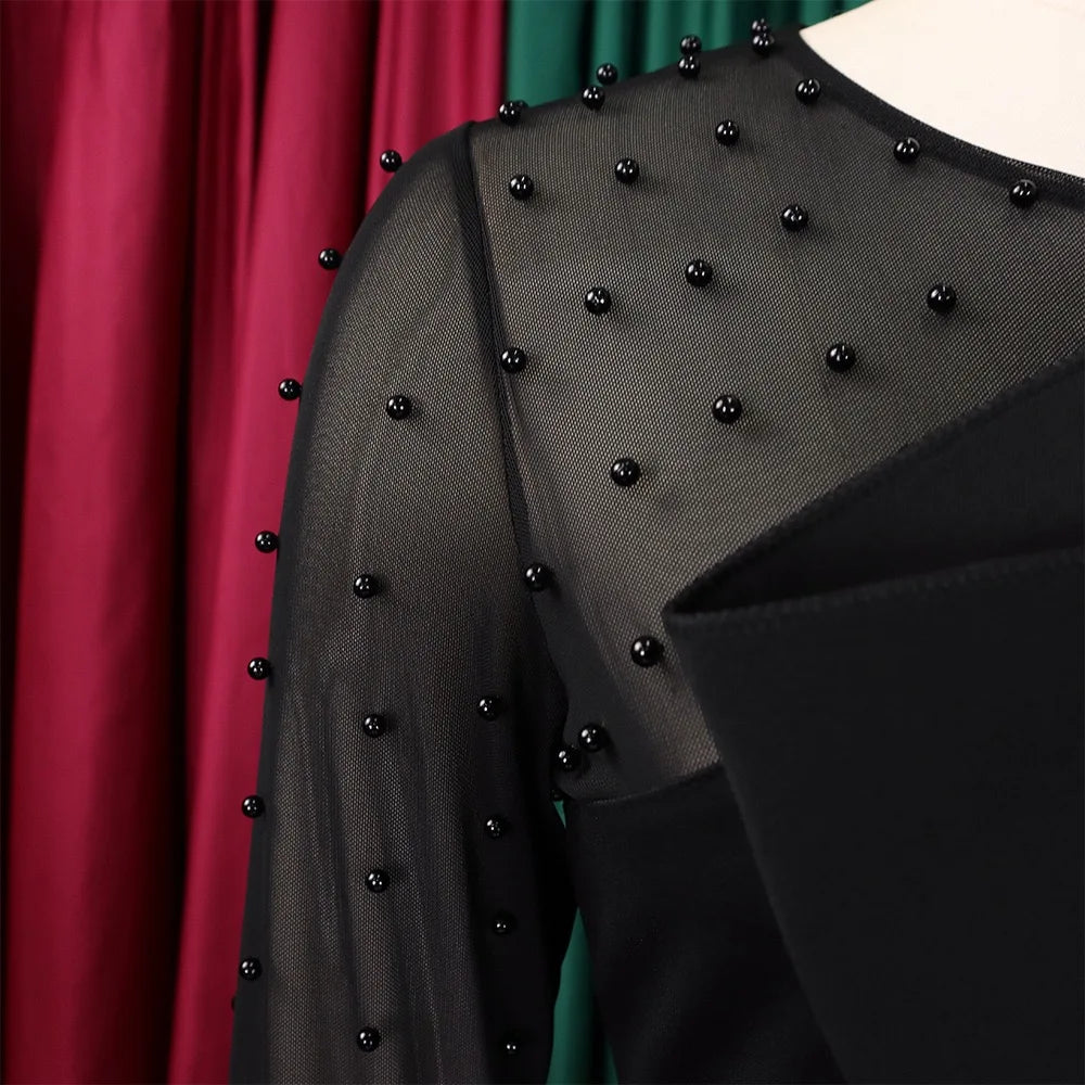 Elegant Beaded Sleeve Jumpsuit - Black